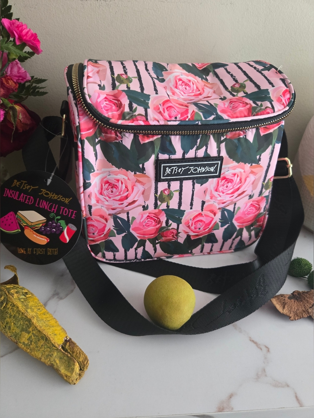 NWT Betsey Johnson Pink Floral Insulated Lunch Tote